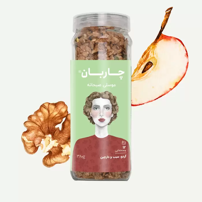 موسلی گردو، سیب و دارچین شیشه‌ای چاربان