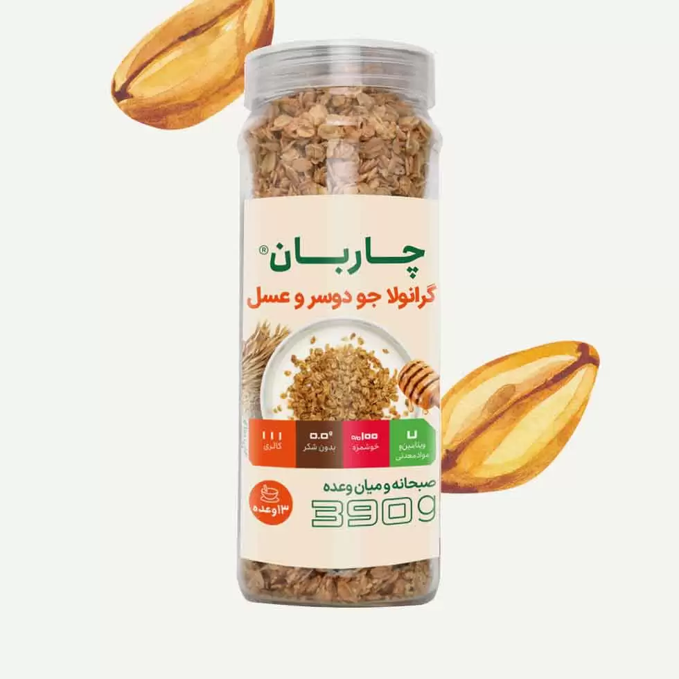 گرانولا روزانه شیشه‌ای چاربان